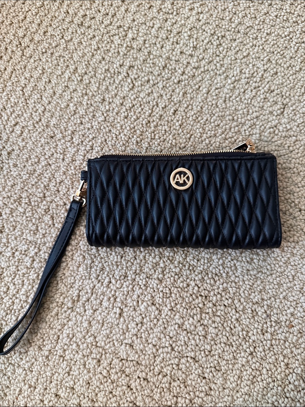Anne Klein Quilted Black Wristlet Wallet with Gold Accent